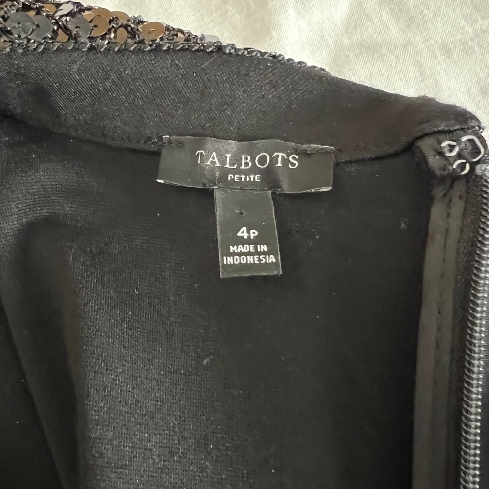 Talbots Black Sheath Dress Mock Neck Sequin Collar Cocktail Event Evening 4P - Picture 4 of 12